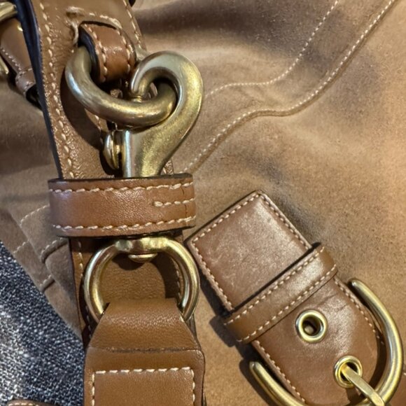 VINTAGE Coach 1483 Suede Double-Strap Shoulder Bag – Leather Trim Very Good Cond - Picture 9 of 12